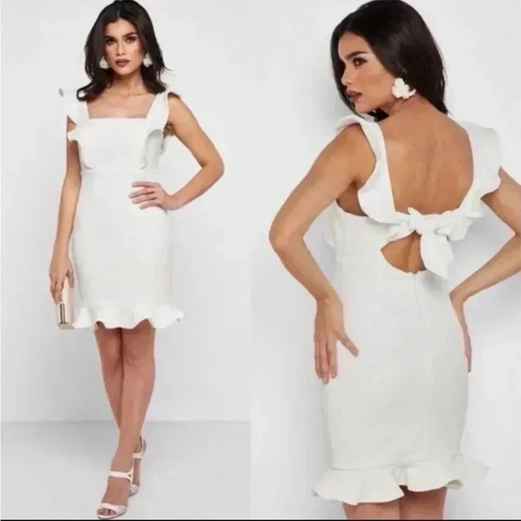Bardot Revolve Ashley Frill Mini Dress White, Open Back size 6 H39 - Picture 1 of 11